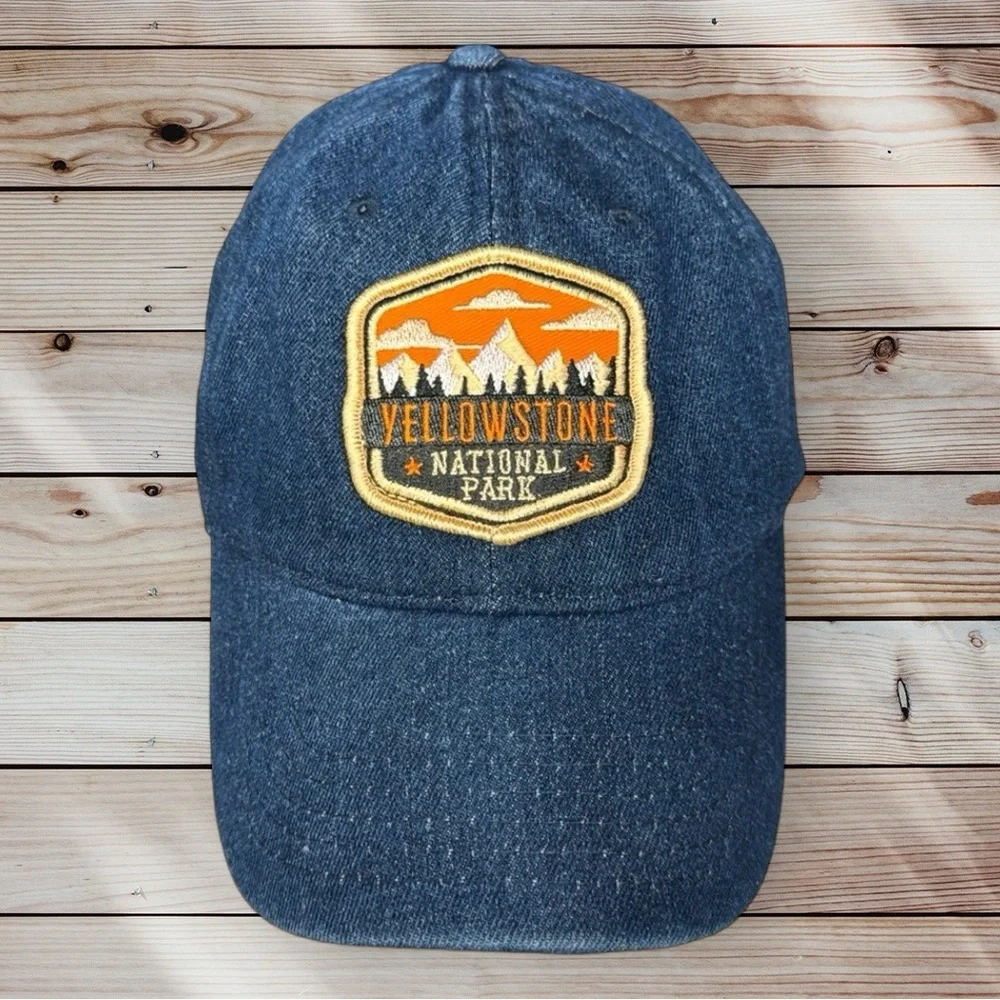 Yellowstone National Park National Parks Distressed Denim Embroidered Hat Cap
